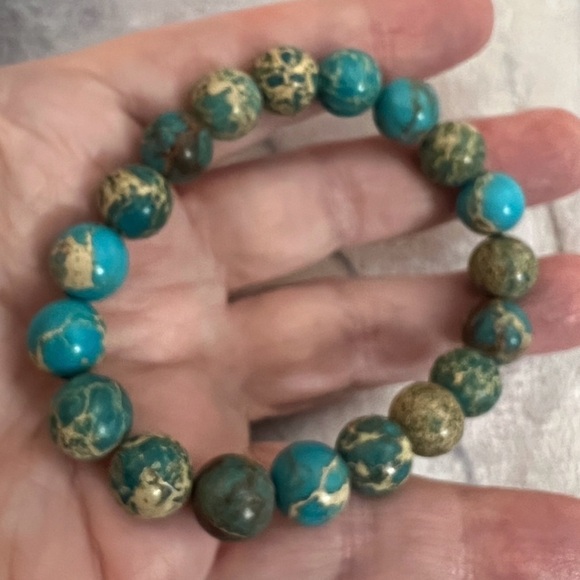 ❤️ 12mm Real Sea Sediment Jasper Bracelet Size 6.5+Adj Great w Native Jewelry - Picture 5 of 9